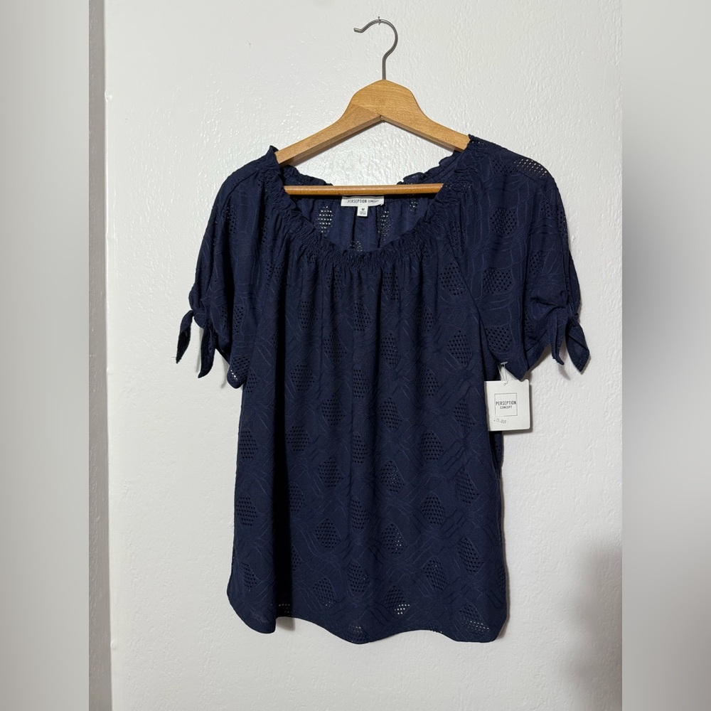 Dark Blue Eyelet Blouse